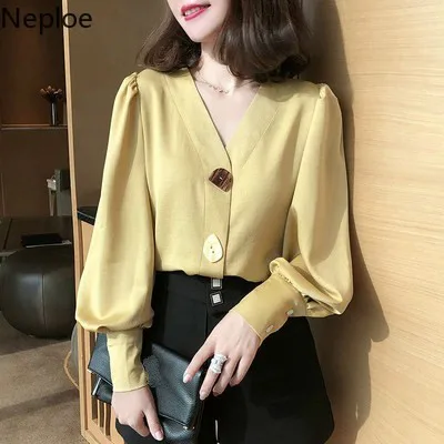 

Neploe Retro Women Blouses Lantern Long Sleeve 2020 Autumn Plus Size 3XL V-Neck Blouse Loose Solid Shirts Top Blusas Mujer 55406
