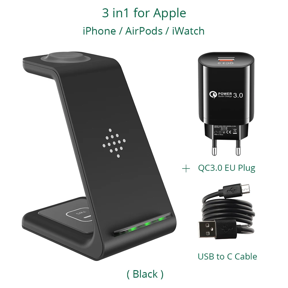 charging stand for phone Bonola Desktop 3 in 1 Wireless Charging Station for iPhone 8 Plus/12/Samsung S20/Note 10 Qi Wireless Charger for Apple/Airpods 3 fast wireless charger Wireless Chargers