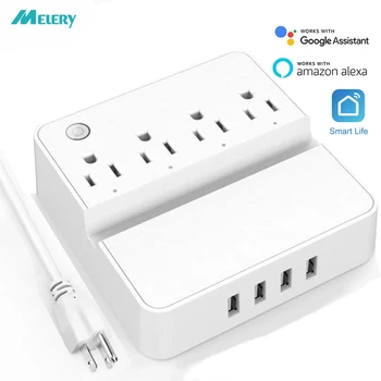 

Wifi Smart Power Strip Outlets Surge Protector 4 Way AC US Electrical Plug Sockets with USB Charging Ports 5ft Extension Cord