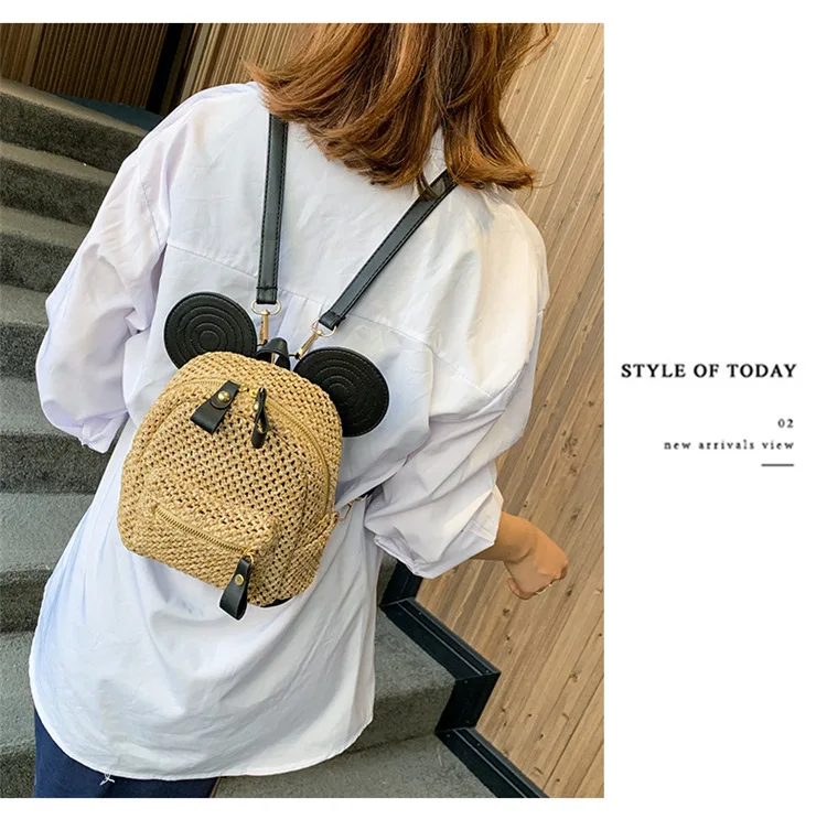 Straw Bag Summer Fashion New Style Grass Woven Hand Shoulder Bag Mini Backpack Versatile WOMEN'S Bag