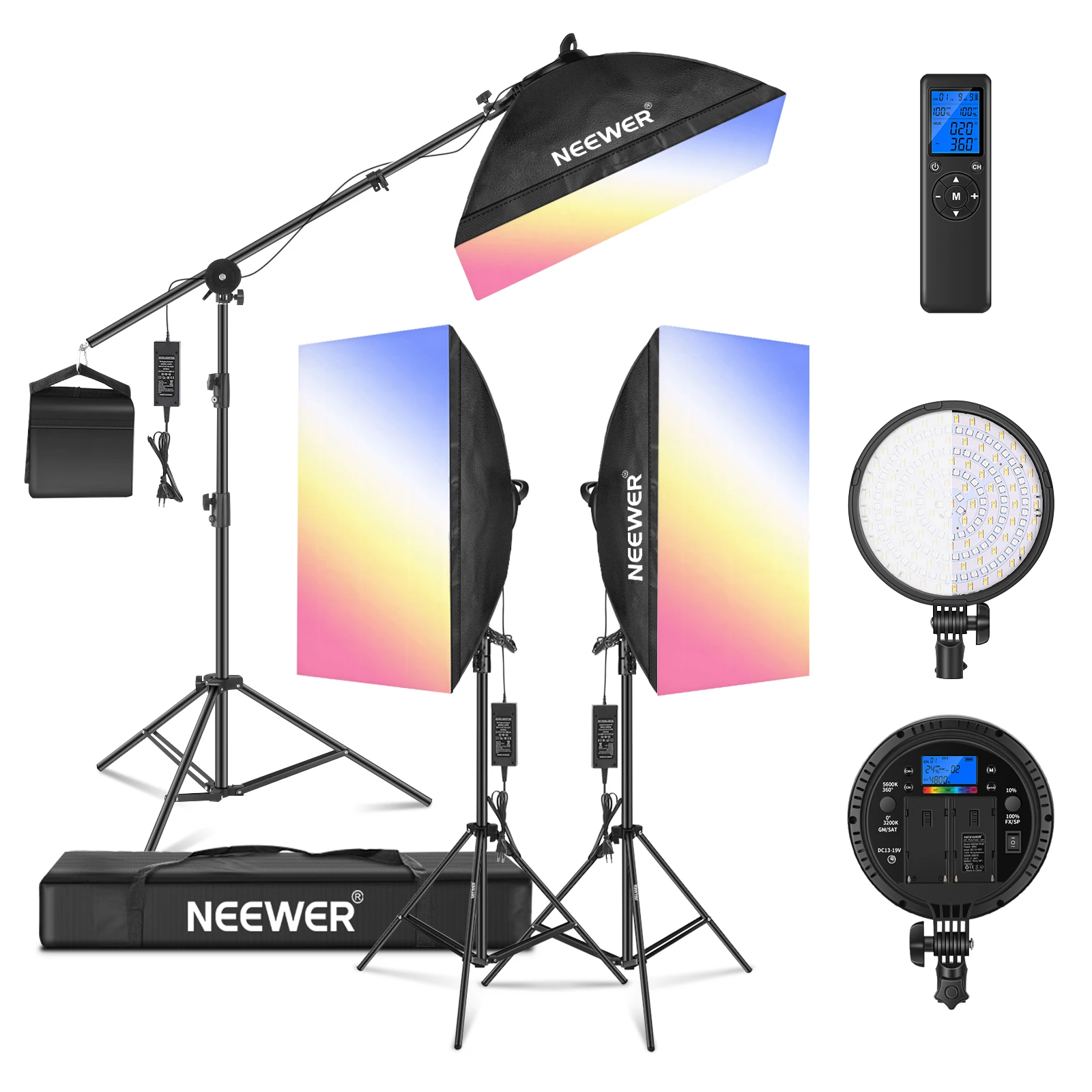 Neewer Rgb Led Softbox Lighting Kit 3pack 48w Dimmable Led Light Head