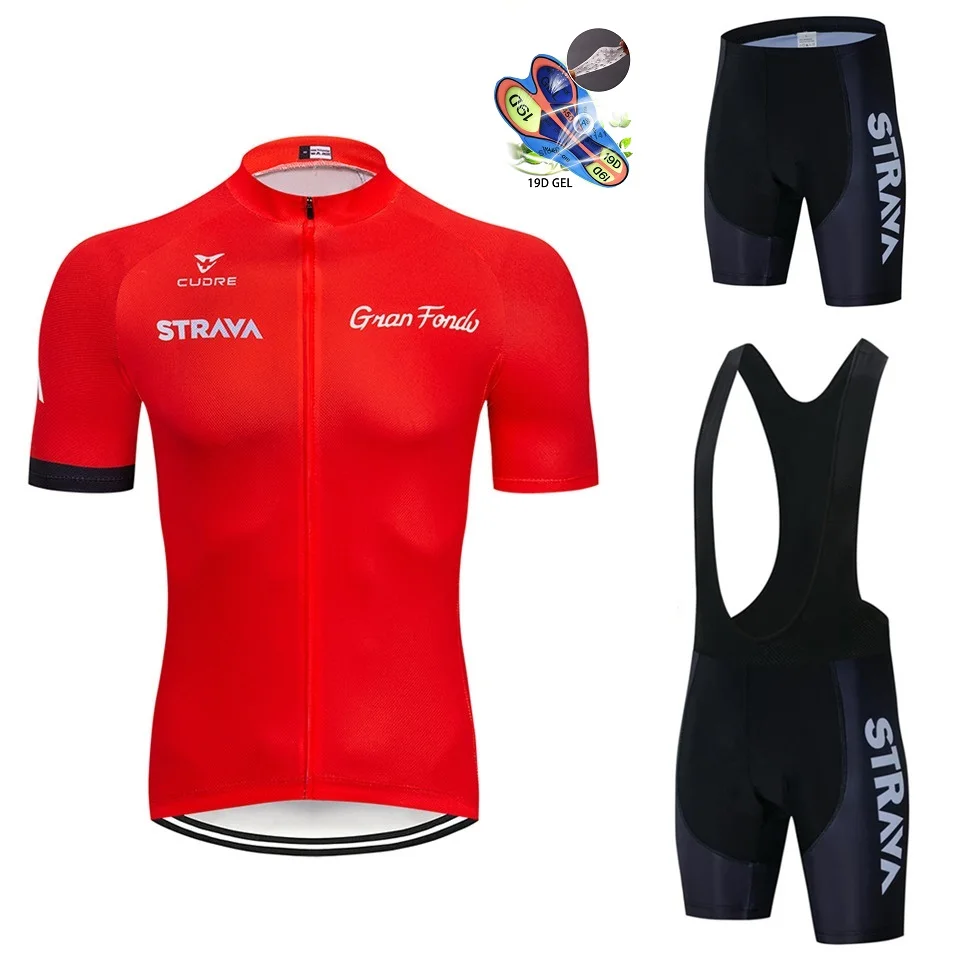 Трикотажный комплект для велоспорта STRAVA Pro красная дышащая одежда с коротким