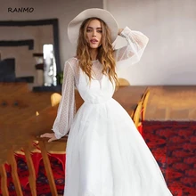 

RANMO A-line Beach Wedding Dress Puff Sleeve Sweep Dot Tulle Boho Bridal Dress Custom Made Princess Wedding Gowns