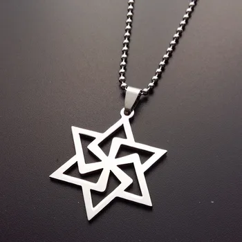 

5 Stainless Steel Israel Emblem Geometric Round Overlapping Triangle Hexagon Six-pointed Star Magic Symbol Necklace jewelry