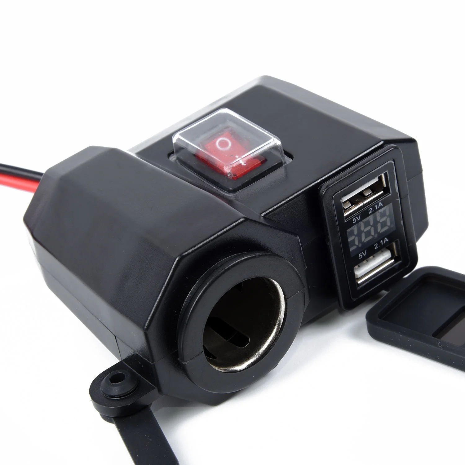 

Motorcycle Cigarette Lighter Socket Dual USB DC 5V Charger LED Voltmeter 12-24V