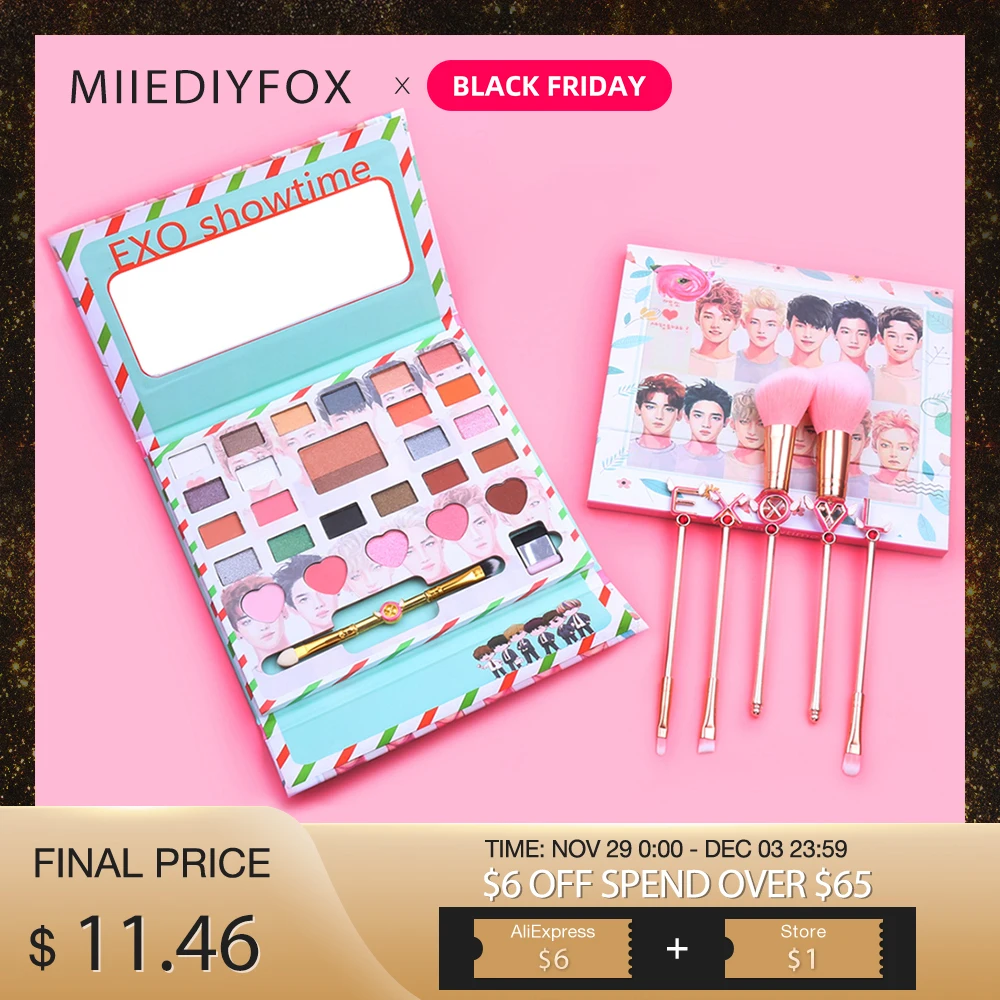 

New Korea EXO Eye Makeup Nudes Palette 26Colors Matte Eyeshadow Pallete Glitter Powder Eye Shadow with Brush Set Stamp Pigment