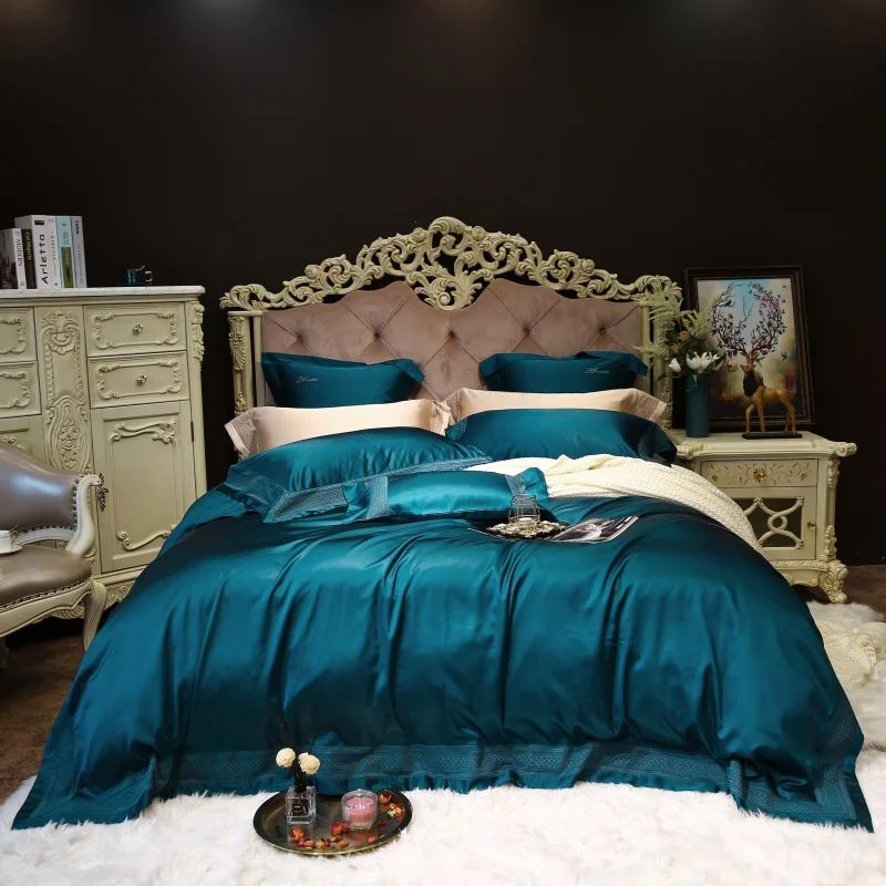 4/7Pcs Solid Color White Grey Silk Satin Cotton Bedding set Soft Duvet Cover Bed Sheet Set Pillowcase Queen King size 4Pcs