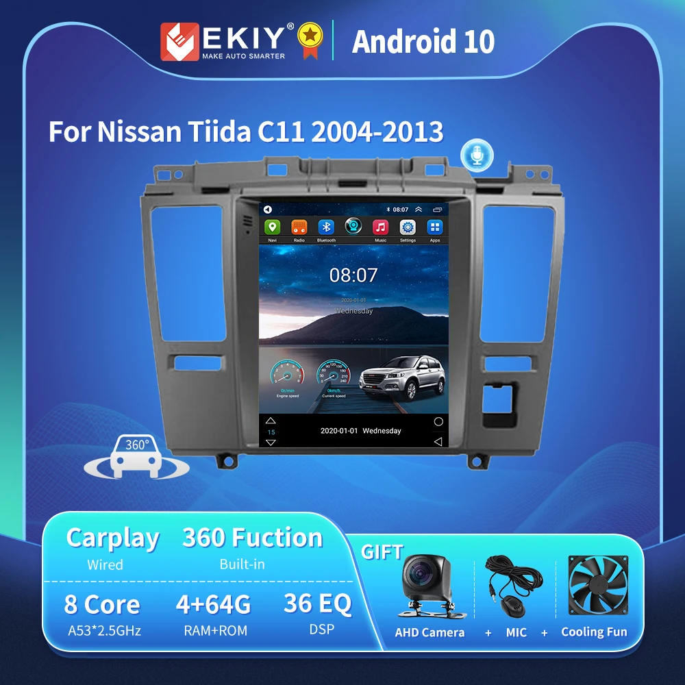 EKIY For Nissan Tiida C11 2004-2013 Android10 Car GPS Navigation Radio Stereos Multimedia Vertical Tesla Screen 2 Din DVD Player |