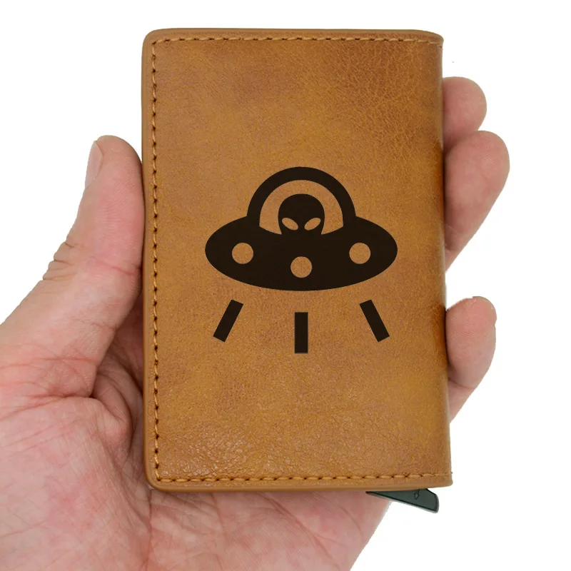 Уникальный индивидуальный UFO летающий объект Rfid кошелек классический для мужчин и женщин Кредитная карта черные кожаные кошельки короткий кошелек