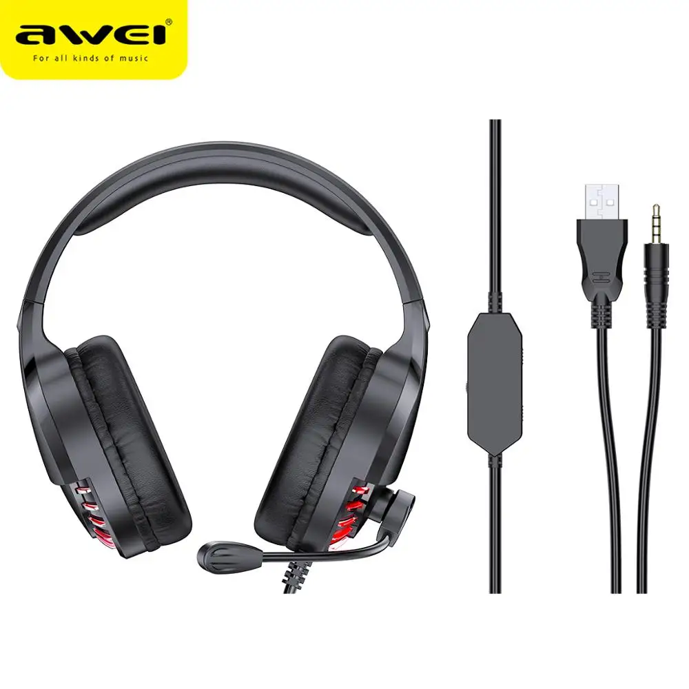 AWEI ES 770i Wired Professional Led Light Game Headphone With Microphone For PC Computer Game Stereo 7 1 Bass Sound 50mm Speaker