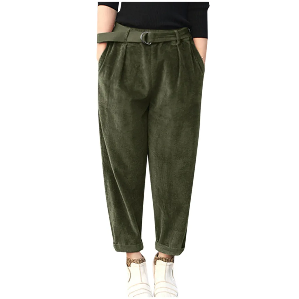 Высококачественные вельветовые одноцветные штаны для женщин, винтажные Свободные повседневные штаны с карманами и пуговицами на рукавах размера плюс L-5XL, H1
