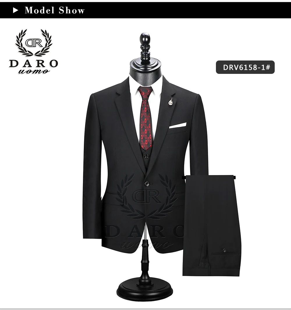 Даро мужские костюмы Slim Fit пиджак брюки жилет для работы в деловом стиле и для свадьбы комплект из 3 предметов DR6158