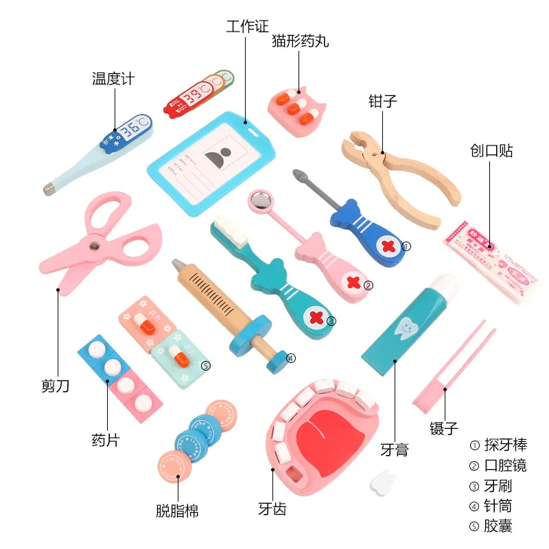 Wooden Pretend Play Doctor Educationa Toys for Children Kid Medical Simulation Medicine Chest Set for Kids Interest 5