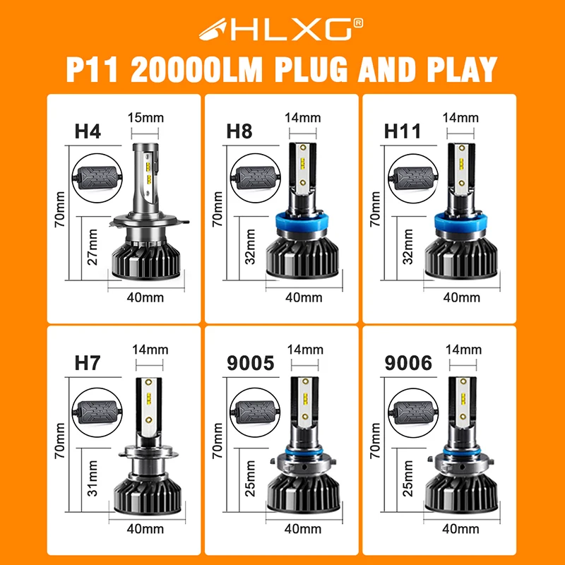 HLXG H7 LED H4 H11 Car Headlight Bulb LED H8 HB4 HB3 9005 9006 H1 12000LM 20000LM Mini Turbo lamp Fog lights 5000K 6000K 12V