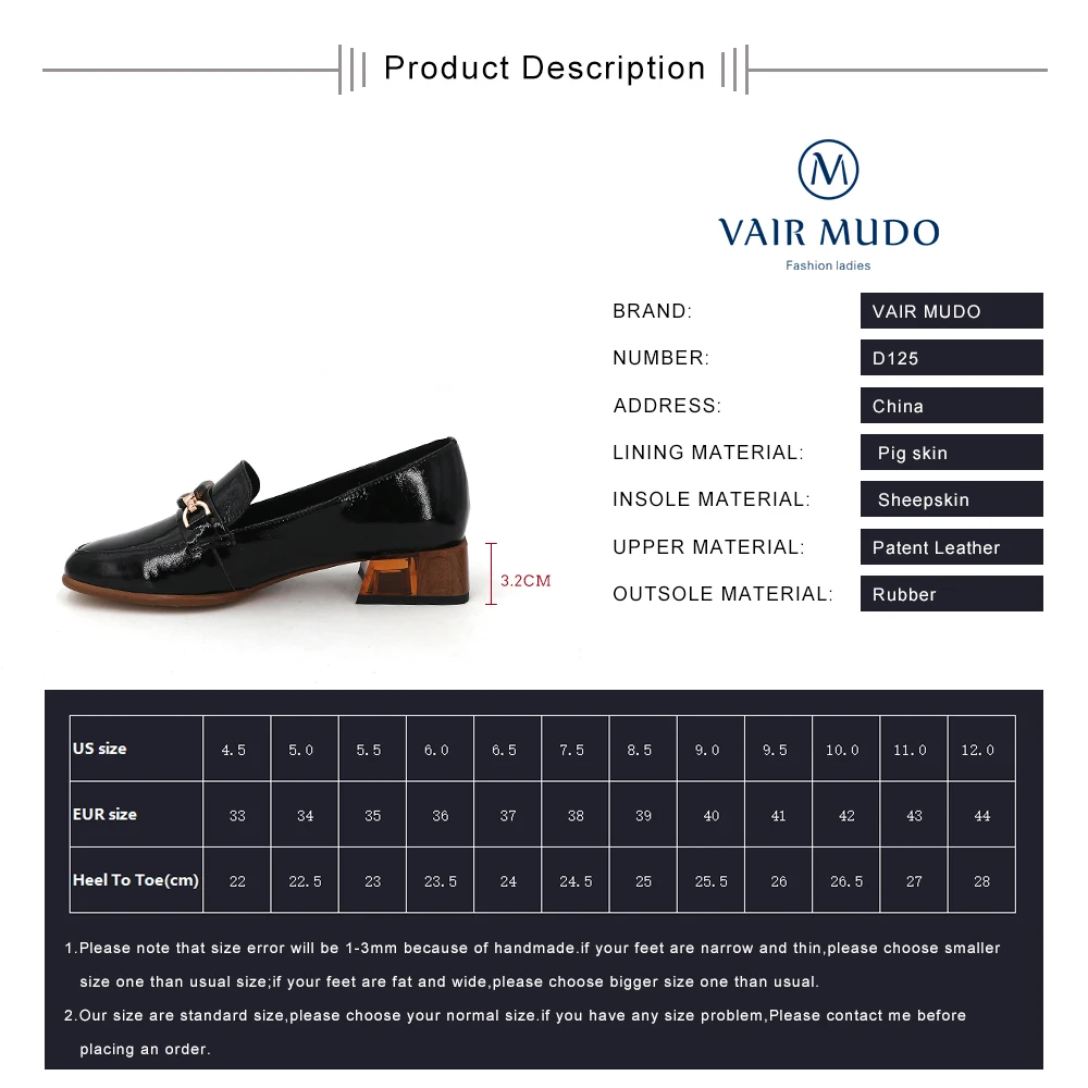 VAIR MUDO/ г., модные женские туфли-лодочки женские черные демисезонные туфли из натуральной кожи на толстом каблуке женские офисные туфли с круглым носком, D125