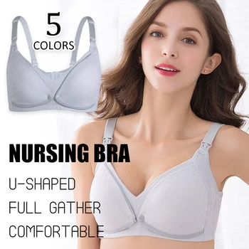 

Striped double buckle nursing bra- Cotton Full Gather Pregnancy for Feeding Nursing Bra Elastic Cozy U-shaped Breastfeeding Bras