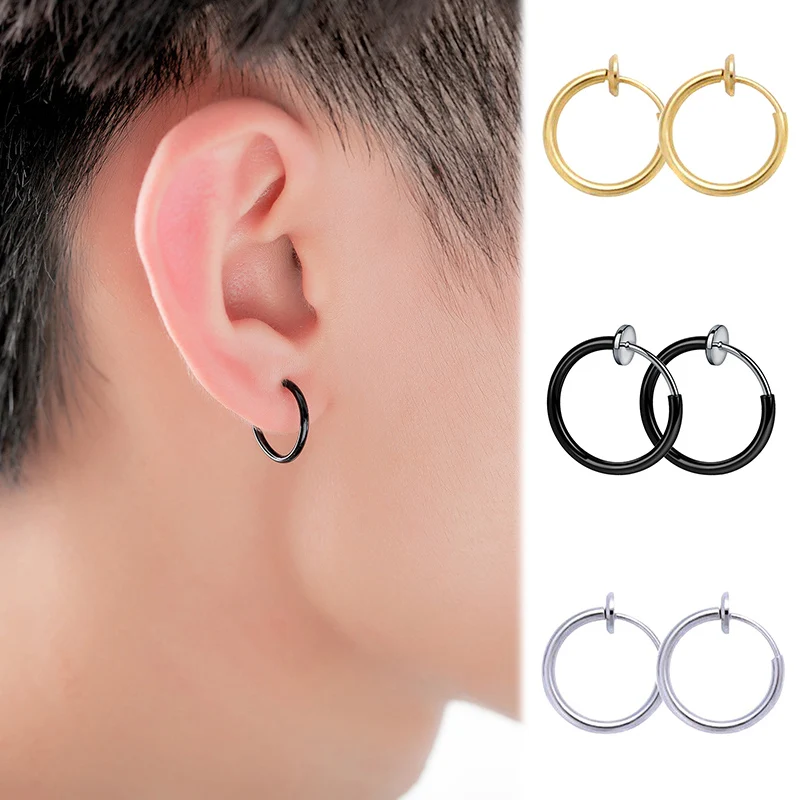 

Retractable Earrings No Need Piercing Not allergic Fashion Men Women Classic Hip-hop Style Round Silver Black Gold Hoop Earrings