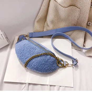 

Women Chest Bags Fashion Chain Woolen Messenger Bag Shoulder Bag Female Large Capacity Zipper Phone Money Waist Packs