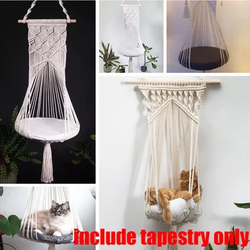 

Cat Swing Bed Cage Hanging Bed House Tassel Cats Toy Handwoven Hanging Basket Tapestry Cotton Rope Pet Cat Hammack