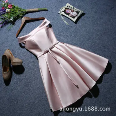 Pink LBHS69Z# фиолетовое кружевное короткое саржа сатин платье подружки невесты свадебное платье для вечеринки платье для выпускного вечера - Цвет: Pink