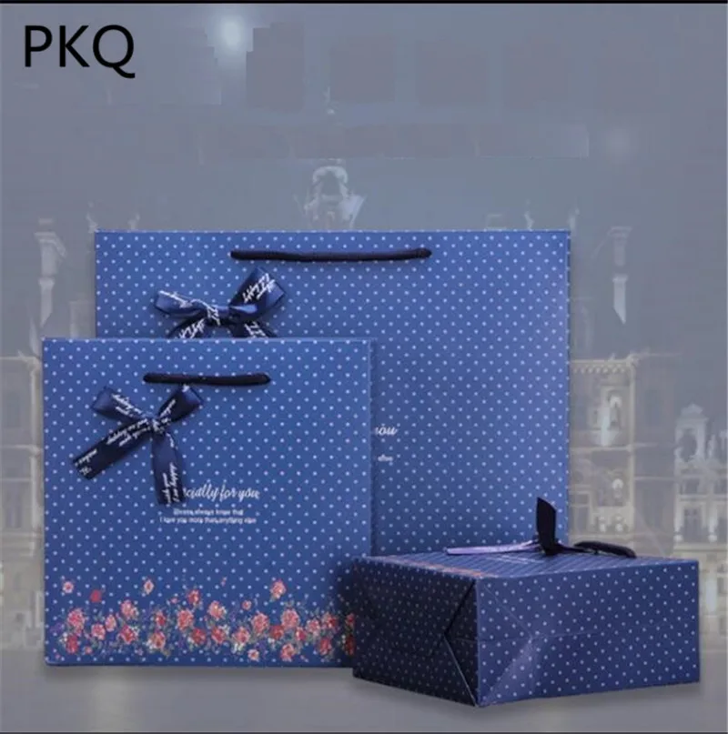 Специально для Вас бумажный пакет Polk dot свадебный подарочный пакет с ручкой синяя бумажная хозяйственная сумка Подарочная упаковка для конфет сумка с лентой