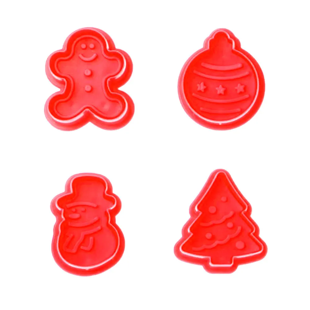 

Red Cookies Mould 4pcs DIY Chocolate Craft Christmas Cake Mold Xmas Baking Tool Creative Plastic Party Decor Bakeware
