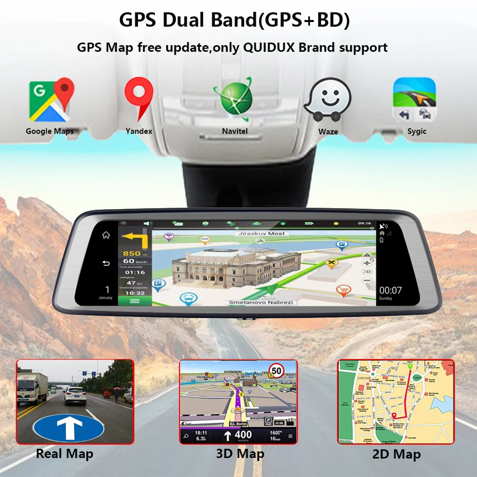 QUIDUX 1" ips зеркало заднего вида 4G Android 5,1 gps навигация ADAS dash cam 2G ram 3 2G rom 1080P 4 камеры Автомобильный видеорегистратор DVR