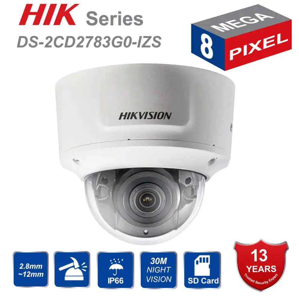 

HIK Vari-focal 2.8-12mm Dome IP Camera DS-2CD2783G0-IZS 8 MP Video Surveillance Night Vision POE CCTV Camera H.265 IR 30m IP67