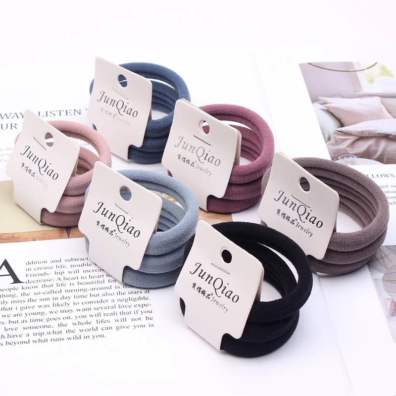 

12Pcs Women Girls Fashion High Elasticity 4cm Thick Rolled Towel Candy Solid Color Rubber Band Ring Ponytail Holder