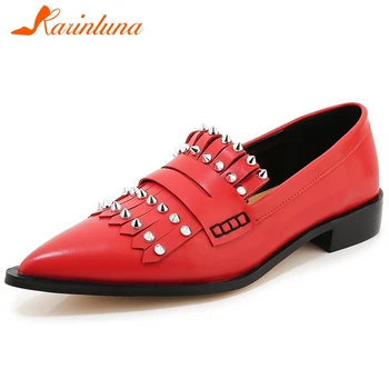 

KARINLUNA New Arrivla Lady Casual Low Heel Pumps Quality Genuine Leather Pumps Women Street Punk Rivet Decorating Shoes Woman