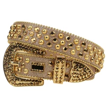 

Luxe Gold Leather Belts For Men Western Bling Crystal Studded Pin Buckle Fashion Men Cowboy Rhinestone Belt Punk Jeans Waistband