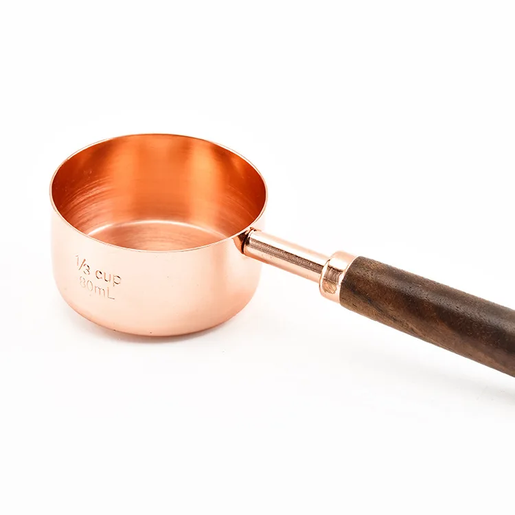 Walnut handle copper plating measuring cup measuring cup kitchen baking tool bartending scale measuring spoon set