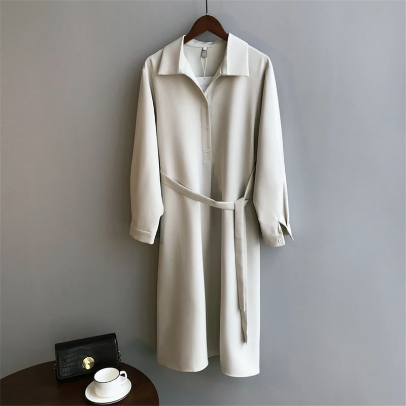 5 Women's Coat Chiffon Dress Maternity Spring Autumn Lapel Long  Shirt Skirt Women Waist Slimming Coat Pregnancy Clothes