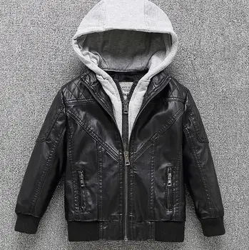

Kids Boys PU Leather Jackets Girls Winter Autumn Spring Windbreaker Thick Fleece Hooded Jackets Outerwear 4-13Years