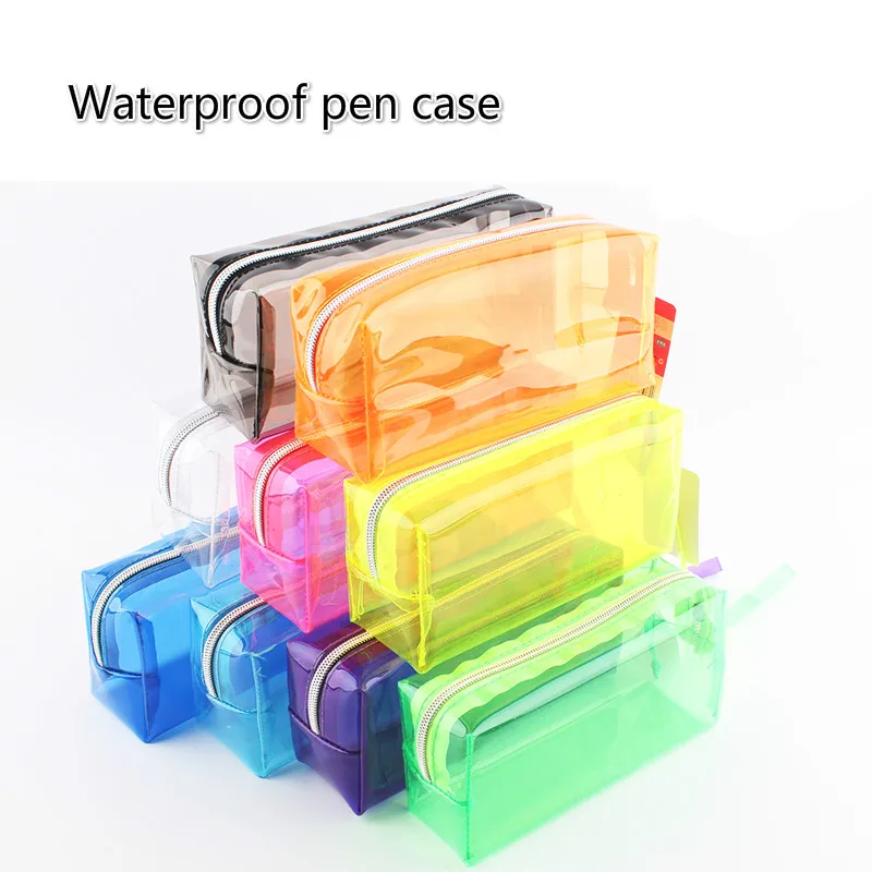 

High quality candy color transparent solid color large capacity waterproof pencil case PVC color student stationery bag