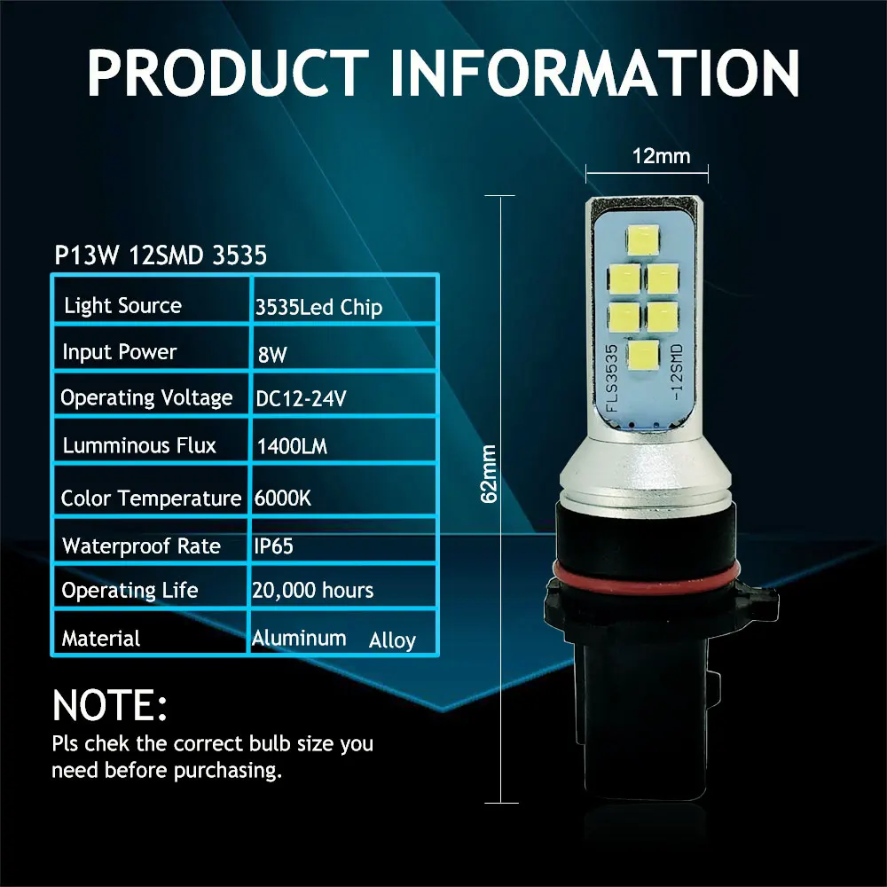 P13W светодиодный лампы 12SMD 3535 8 Вт высокой мощности Мощность вождения авто противотуманные фары DRL P13W Стоянкы Автомобилей Автомобиля Противотуманные огни 12V 24V