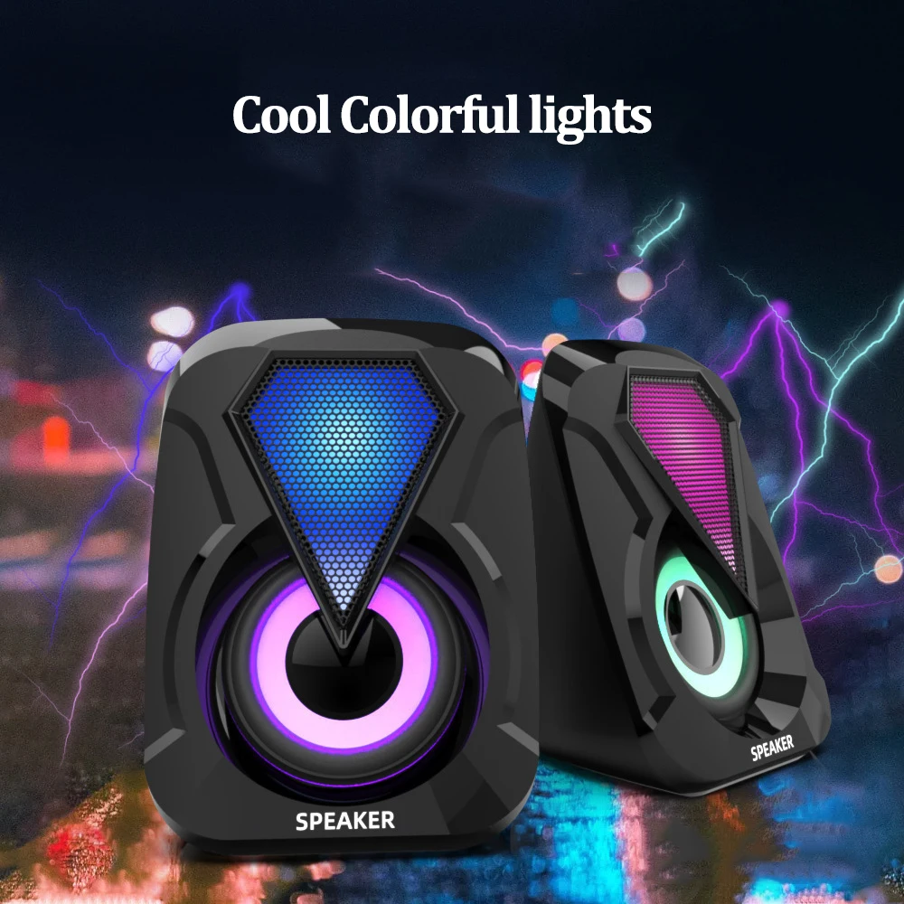 Computer Speakers For PC Desktop Smartphone Laptop Subwoofer LED Colorful Lighting Home Theater System USB Wired SoundBox