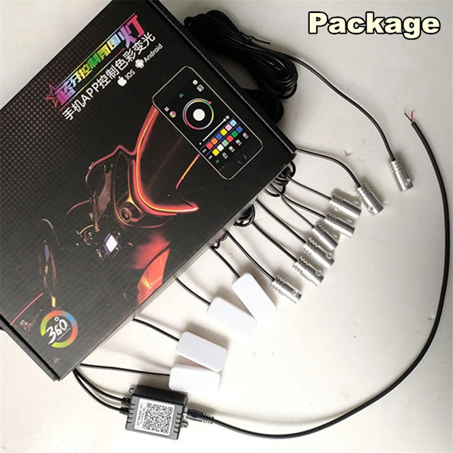  8pcs RGB LED Atmosphere Lamps with Car Interior 10M Optical Fiber Strip Light & Floor Foot Interior