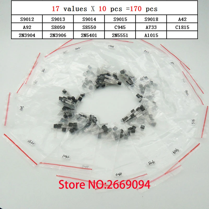 17valuesx10шт = 170 шт S9012 S9013 S9014 9015 9018 A1015 C1815 A42 A92 2N5401 2N5551 A733 C945 S8050 S8550 2N3906 2N3904|Запасные