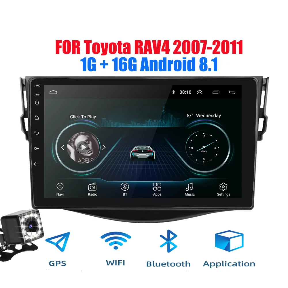 Threecar 2din Android 9 Ouad Core PX6 Автомагнитола стерео для Toyota RAV4 2007-2011 gps Navi Аудио Видео плеер Wifi - Цвет: Android 8(1G) CAM