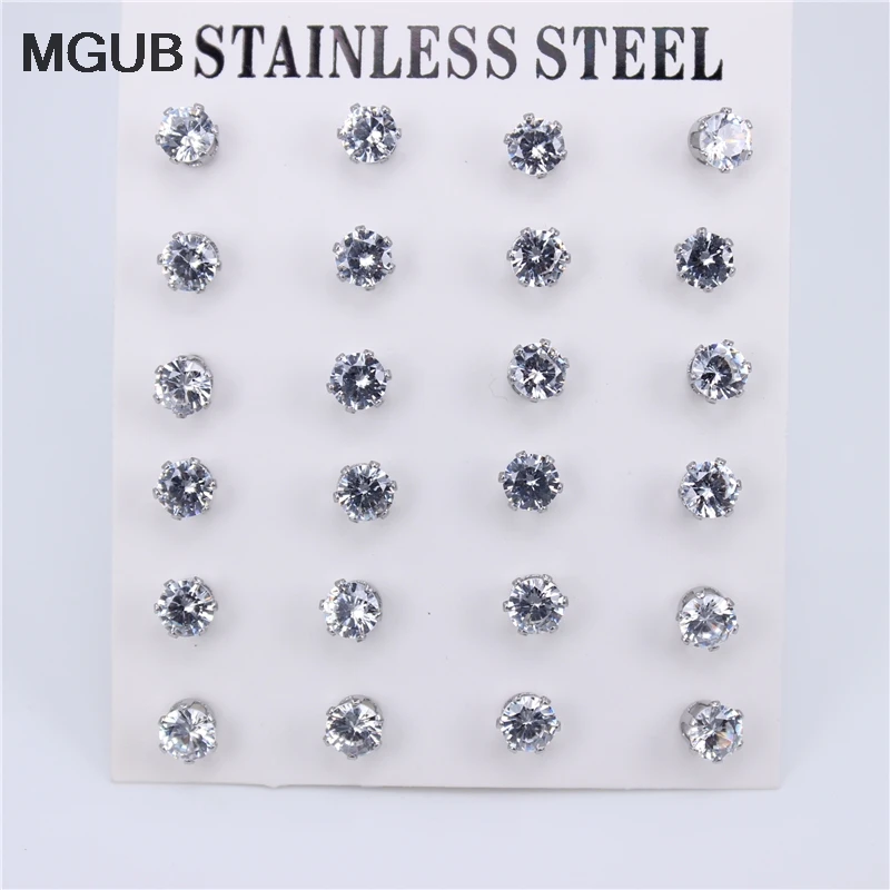 Нержавеющая сталь ювелирные изделия 12 пар/компл. серебро Цвет Диаметр с диагональю экрана 3-6 мм высокое качество серьги с цирконием кубической огранки для WomenZN30