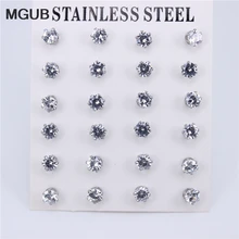 Нержавеющая сталь ювелирные изделия 12 пар/компл. серебро Цвет Диаметр с диагональю экрана 3-6 мм высокое качество серьги с цирконием кубической огранки для WomenZN30