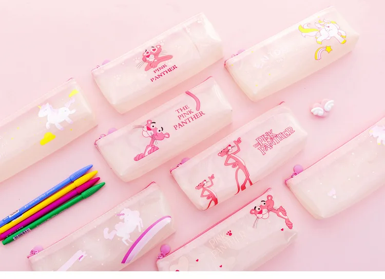 Милые розовые Пантеры силиконовые чехлы для карандашей Kawaii прозрачный Карандаш сумка флеш-накопитель в виде единорога чехол корейский