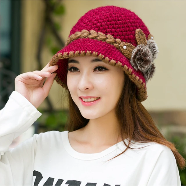 Women Lady Winter Warm Casual Caps Female Beautiful Wool Crochet