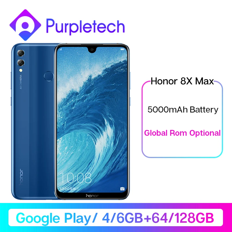 Honor 8X Max, Google Play, мобильный телефон, 7,12 дюймов, большой экран, Восьмиядерный, отпечаток пальца, ID, 5000 мАч, Android 8,1, OTA,Скидка 1200 руб. /. При заказе от 9800 руб. /Промокод: newyear1200/