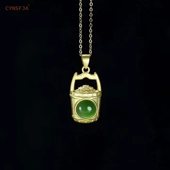 

CYNSFJA New Real Certified Natural Hetian Jasper 925 Sterling Silver Gold Plated Gemstone Lucky Wealth Jade Pendants Best Gifts
