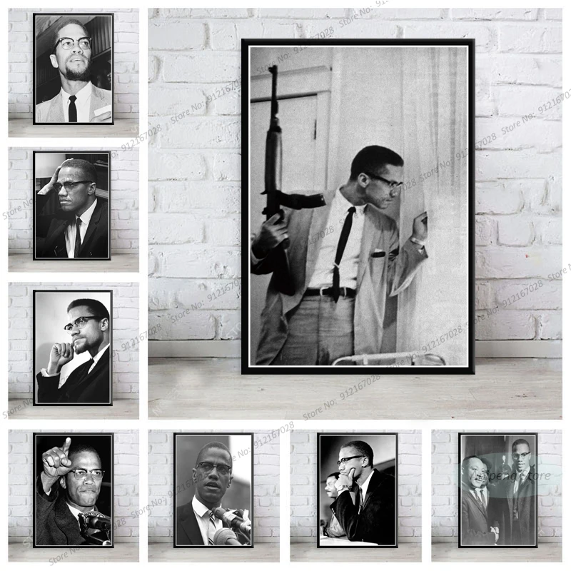 MalcolmXBlackWhiteLegendStarPhotoGunPosterPrintsArtCanvas