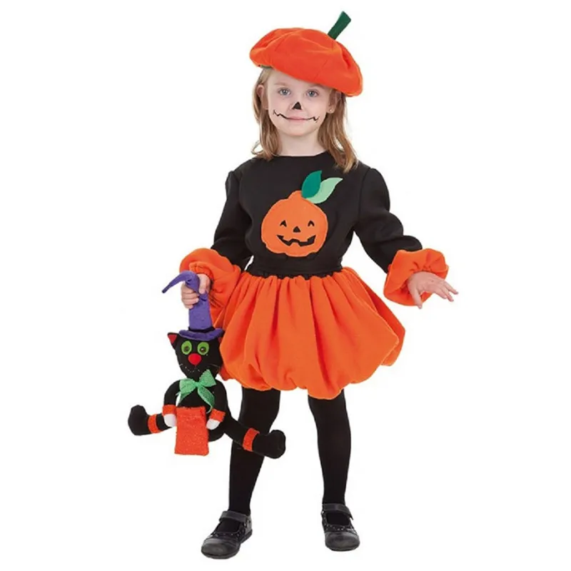 Halloween Хэллоуин; одежда для маленьких девочек; платье с тыквами и длинными рукавами; элегантная Милая нарядная одежда принцессы