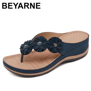 

BEYARNEplatform Slippers Women Terlik Woman Slip On Sandals Flower Flat flip flops Summer Sliders Espadrille Shoes ChanclasE929