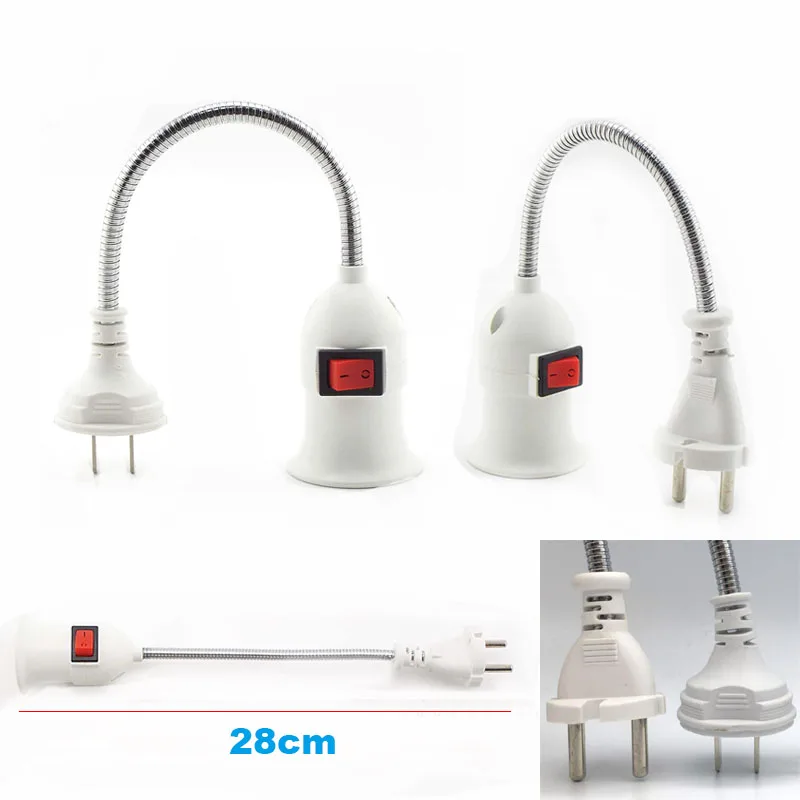 E27 Socket Lamp Bulb Holder Light Socket With Switch EU US Plug Lamp Holder Energy Saving Lampada LED Table Led Base